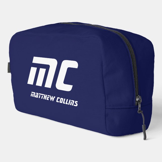 Simple Blue Monogrammed Name Text for Him Dopp Kit (Right Corner)
