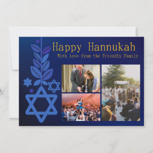 Simple Blue Multi Image Hannukah Card