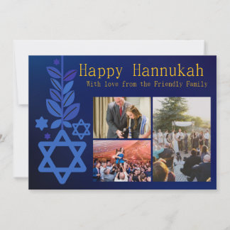 Simple Blue Multi Image Hannukah Card