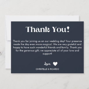 Simple blue navy script wedding thank you    announcement