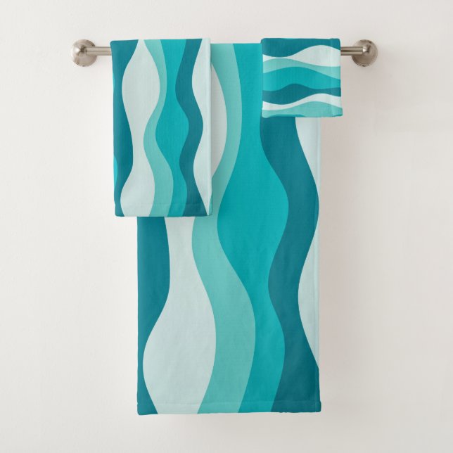 Simple Blue Ocean Waves Abstract Pattern | Bath Towel Set (Insitu)