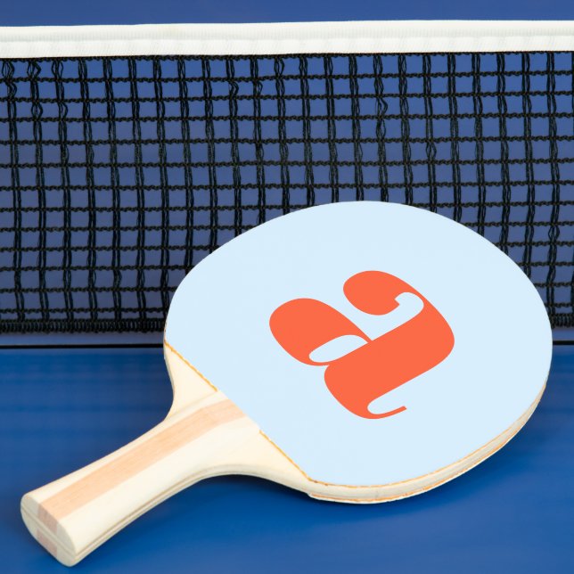 Simple Blue Orange Bold Retro Monogram Initial Ping Pong Paddle (Insitu)