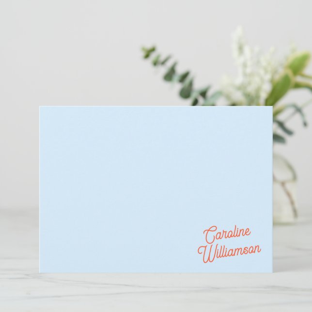 Simple Blue Orange Script Personalised Stationery Card (Standing Front)