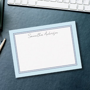 Simple Blue Personalised Flat Note Card