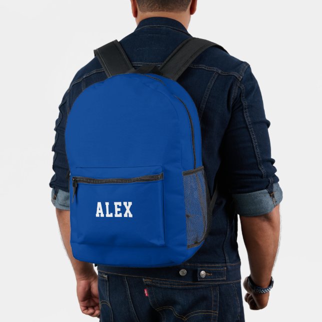 Simple Blue Personalised  Printed Backpack (Insitu (Model))