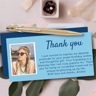 Simple Blue Photo Birthday Thank You Card