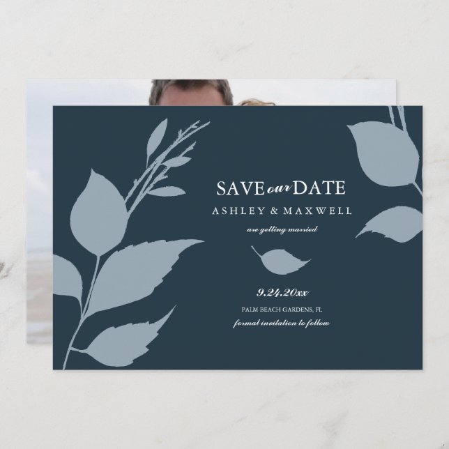 Simple Blue Photo Save The Date (Front/Back)