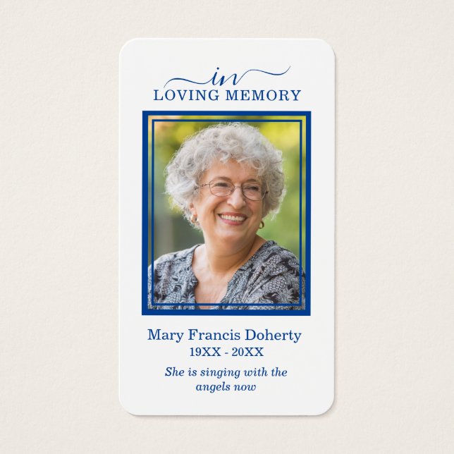 Simple Blue Photo Sympathy Funeral Prayer Card (Front)