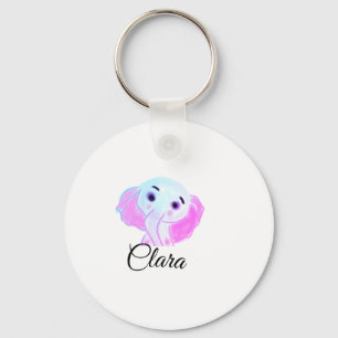 Simple blue pink baby elephant watercolor add name key ring