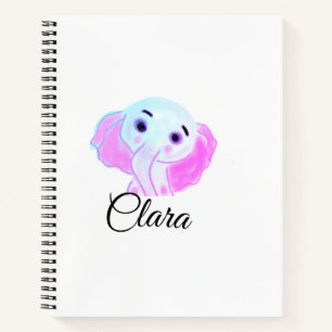 Simple blue pink baby elephant watercolor add name notebook