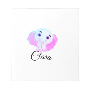 Simple blue pink baby elephant watercolor add name notepad
