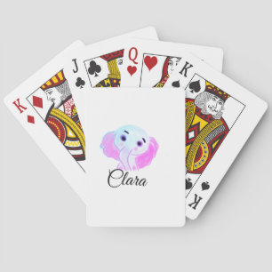 Simple blue pink baby elephant watercolor add name playing cards