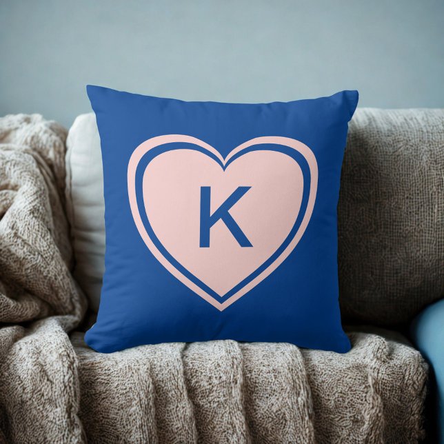 Simple Blue Pink Heart Monogram Valentine`s Day Cushion (Creator Uploaded)