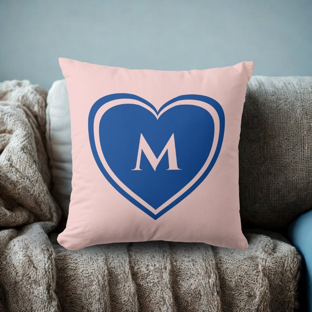 Simple Blue Pink Heart Monogram Valentine`s Day Cushion (Creator Uploaded)