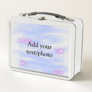 Simple blue pink watercolor add your text name th metal lunch box