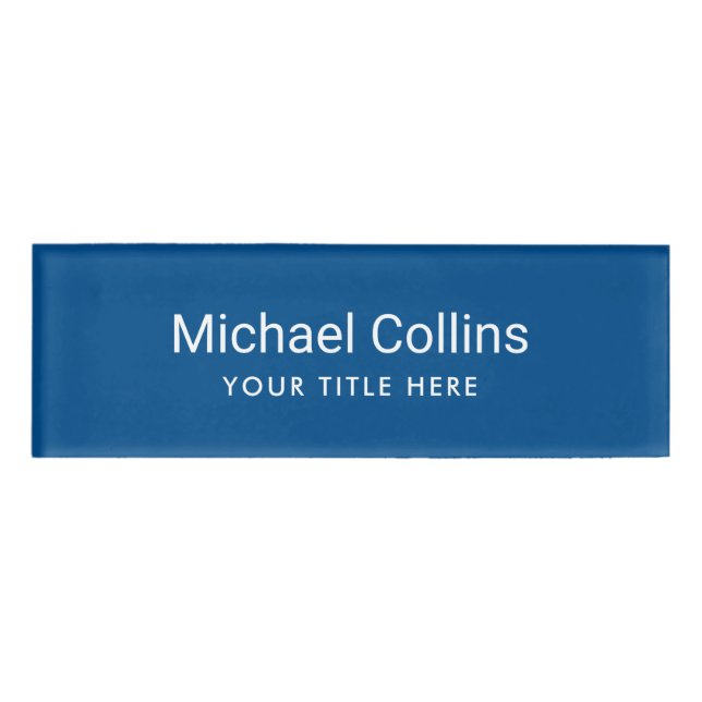 Simple blue professional magnetic name tags (Front)