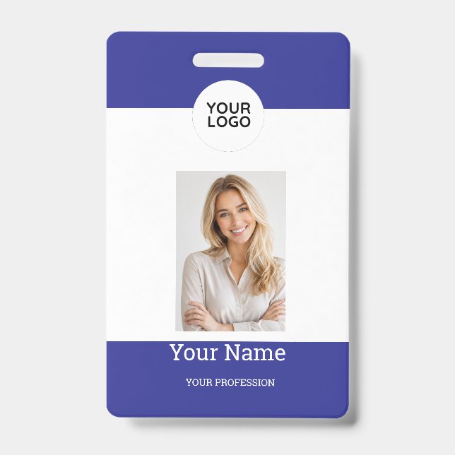 Simple Blue Professional Photo ID Badge (Front)