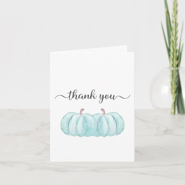 Simple Blue Pumpkin Twin Baby Boys Shower Thank You Card (Front)