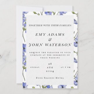 simple blue & purple florid wedding invitation 