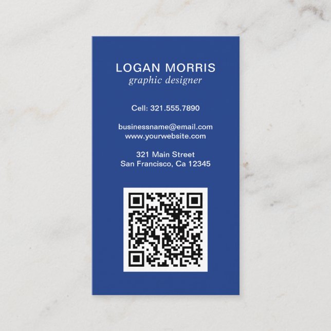 Simple Blue QR Code Modern Business Card (Front)