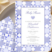 Simple Blue Quilt Boy Baby Shower Invitation