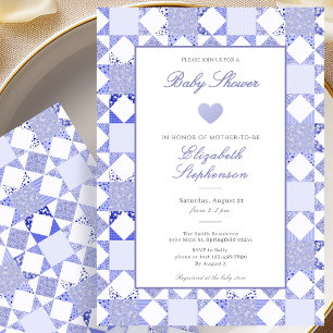 Simple Blue Quilt Boy Baby Shower Invitation
