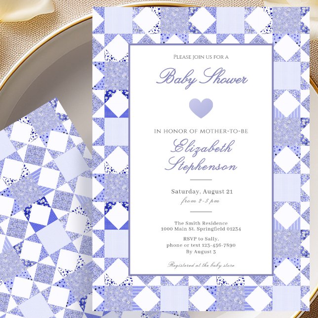 Simple Blue Quilt Boy Baby Shower Invitation (Creator Uploaded)