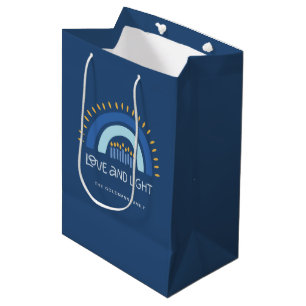 Simple Blue Rainbow Candles Love & Light Hanukkah Medium Gift Bag