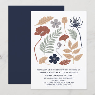 Simple Blue Redwood Flowers Floral Modern Wedding Invitation