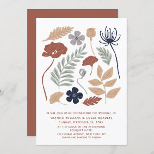 Simple Blue Redwood Flowers Floral Modern Wedding Invitation