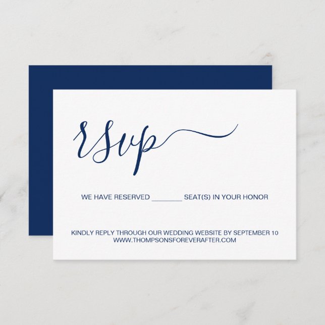 Simple Blue Reserved Seat Wedding Website RSVP Card (Front/Back)