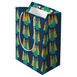 Simple Blue retro Christmas pine tree Pattern Medium Gift Bag