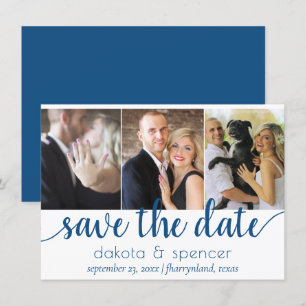 Simple Blue Script Cerulean Azure Multi 3 Photo Save The Date