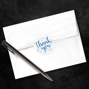 Simple Blue Script   Cerulean Thank You Heart Classic Round Sticker