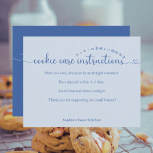 Simple Blue Script Cookie Care Instructions Bakery Thank You Card