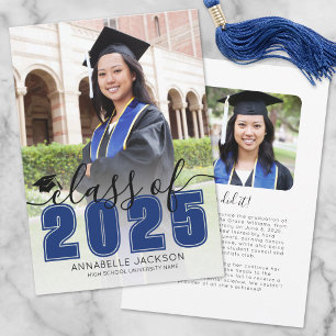 Simple Blue Script Graduate Photo Graduation Announcement