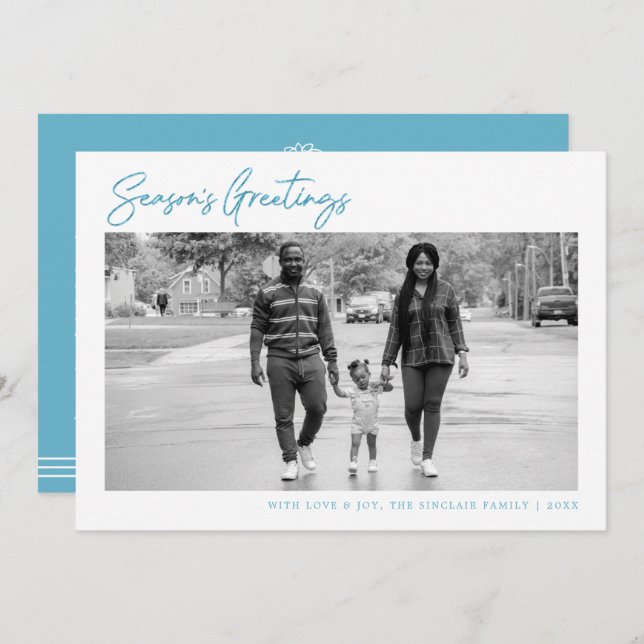 Simple Blue Season’s Greetings Holiday Photo (Front/Back)