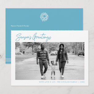 Simple Blue Season’s Greetings Holiday Photo