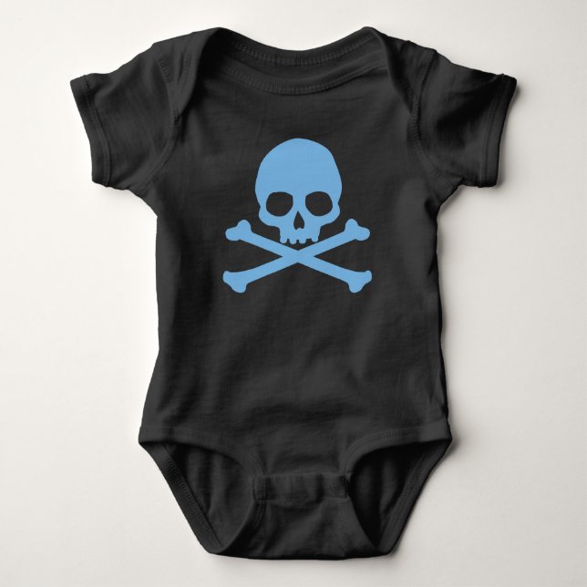 Simple Blue Skull and Crossbones Baby Bodysuit (Front)