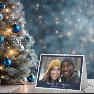 Simple Blue Snowflake Christmas Photo Holiday Card