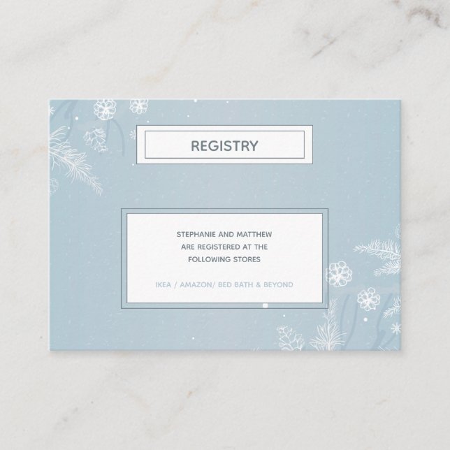 Simple Blue Snowflake Winter Baby Shower Registry Enclosure Card (Front)