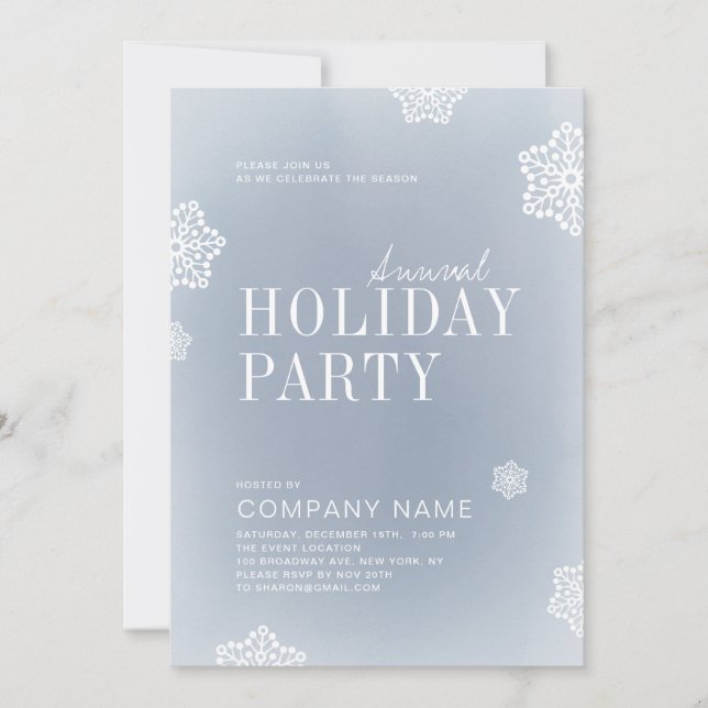 Simple Blue Snowflakes Holiday Party Invitation (Front)
