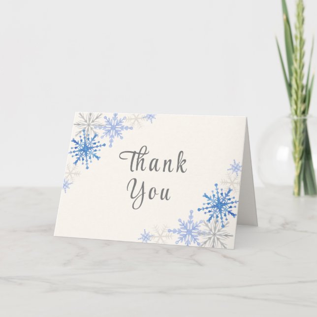 Simple Blue Snowflakes Winter Baby Shower  Thank You Card (Front)