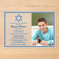 Simple Blue Star of David Photo Bar Mitzvah