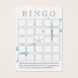 Simple Blue Starfish 5x5 Bridal Shower Bingo Card