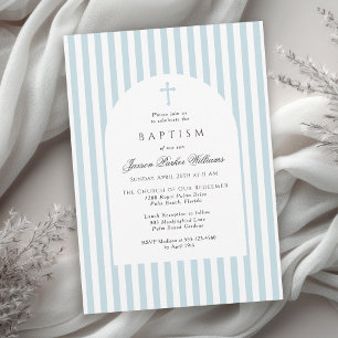 Simple Blue Stripes Baptism Invitation for Boy