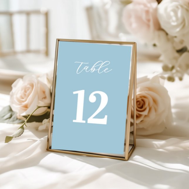 Simple Blue Table Numbers Sign (table numbers, light blue decor, wedding tables, bridal shower, baptism party, simple minimalist)