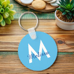 simple Blue teal modern Monogram girly Name  Key Ring<br><div class="desc">This sleek keychain features a clean, contemporary aesthetic with a vibrant blue teal colour scheme. Customise it with your monogram to add a touch of individuality to your everyday essentials. Perfect for keeping your keys organised and easily identifiable, this chic monogram keychain combines style and functionality. Upgrade your accessory collection...</div>