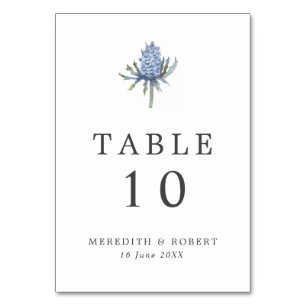 Simple Blue Thistle Wedding  Table Number