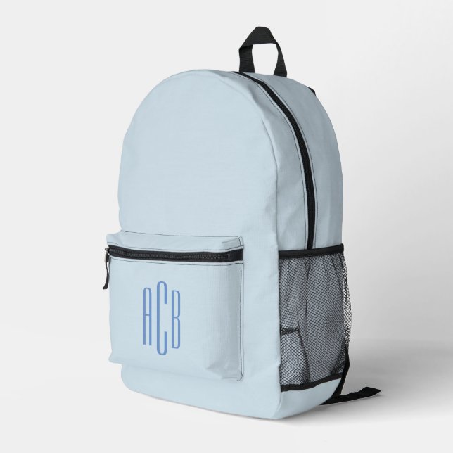Simple Blue Three Letter Monogram Printed Backpack (Back Corner Right)